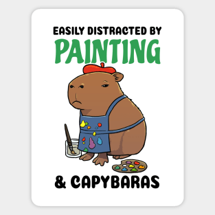 Easily Distracted by Painting and Capybaras Magnet